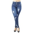 thumbnail image 6 of Fashion2Love Women Juniors Butt Lift Push Up Mid Waist Ripped Distressed Skinny Jeans, 6 of 10
