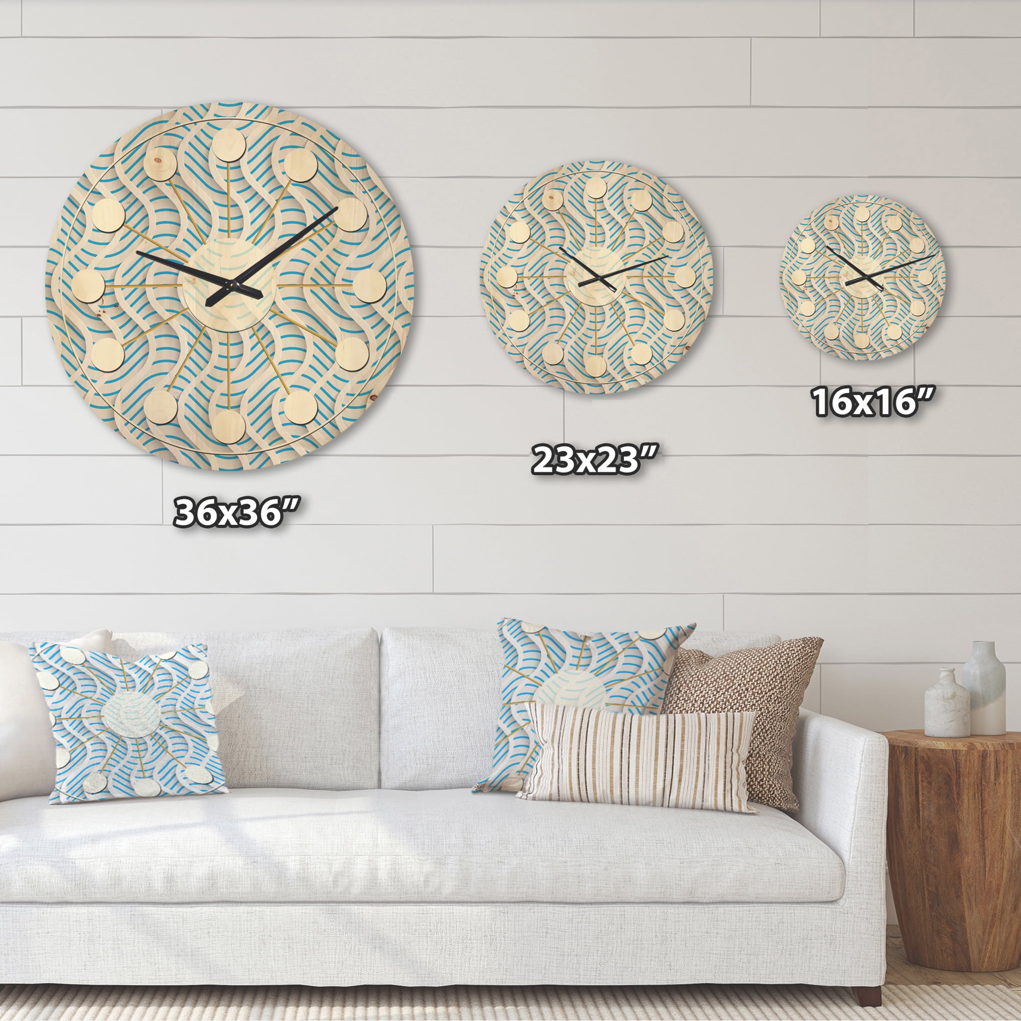 Designart '3D Light Blue and White Pattern II' Mid-Century Modern Wood Wall Clock