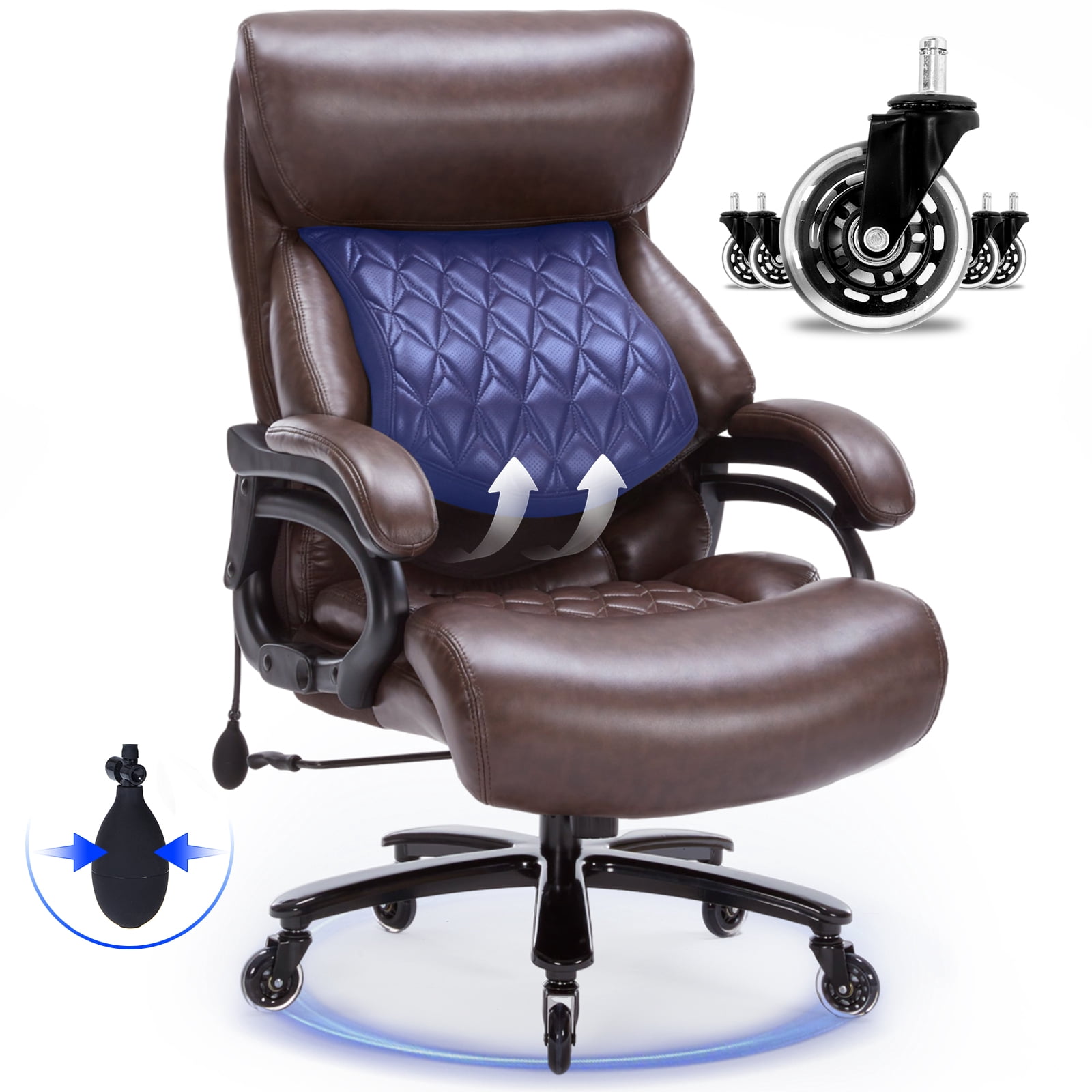 Bananova Big and Tall Office Chair 600 lbs, Extra Wide PU Executive Desk Chair with Adjustable Lumbar Support, High Back Ergonomic Computer Chair with Rocking , Thick Cushion for Home Office, Brown