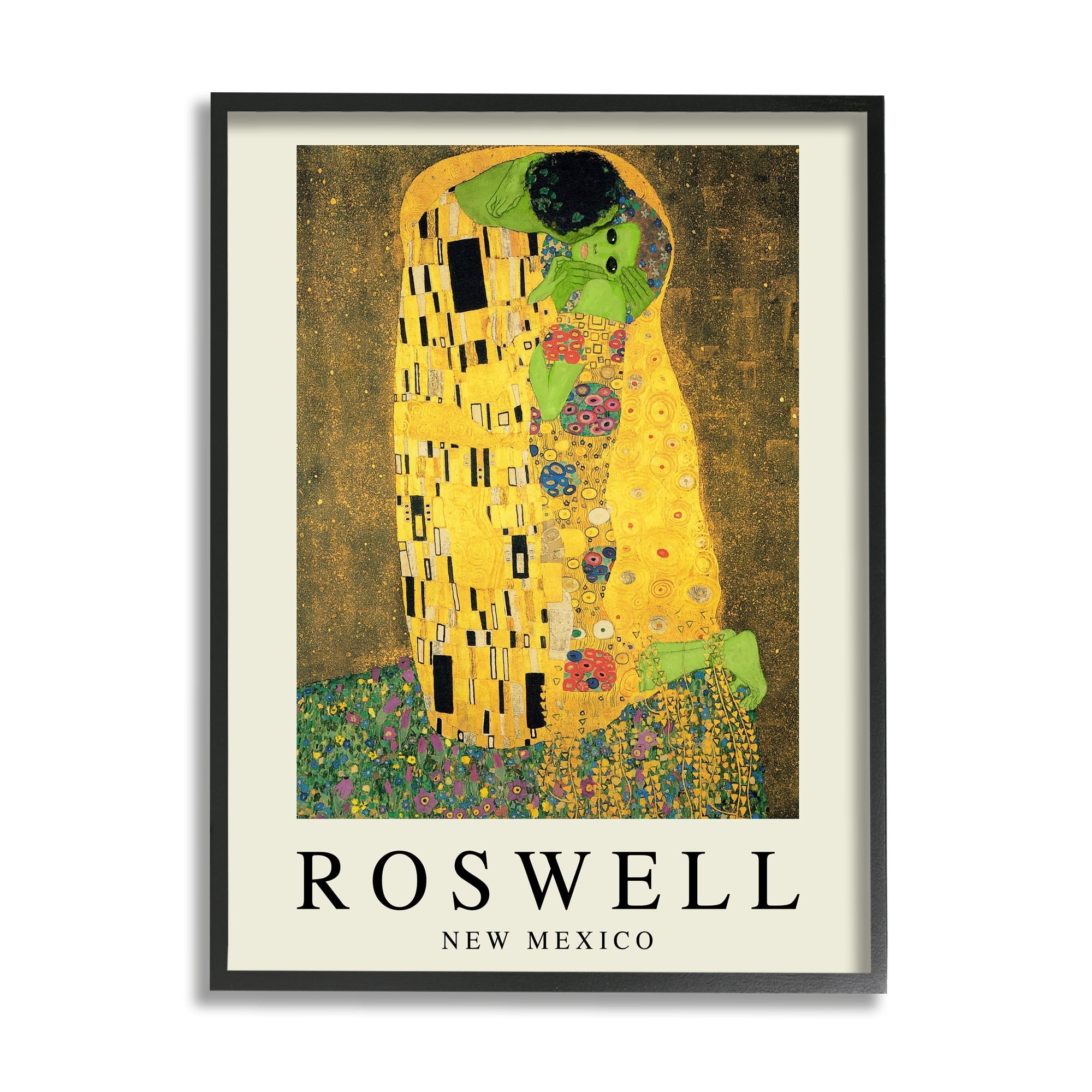 Stupell Industries Funny Roswell NM Alien Klimt Travel & Places Painting Gray Framed Art Print Wall Art