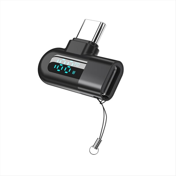 Adaptador OTG Tipo C A Tipo C con Pantalla Digital 6A para Carga Rápida de 120 W Cable USB C Conector USB2.0 Negro