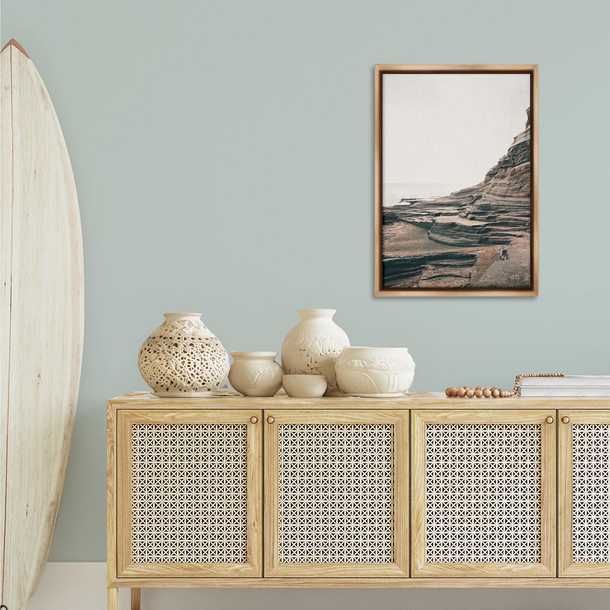 Stupell Industries Rocky Hawaiian Shore Landscape & Nature Photography Brown Floater Framed Canvas Art Print Wall Art, 21 x 31