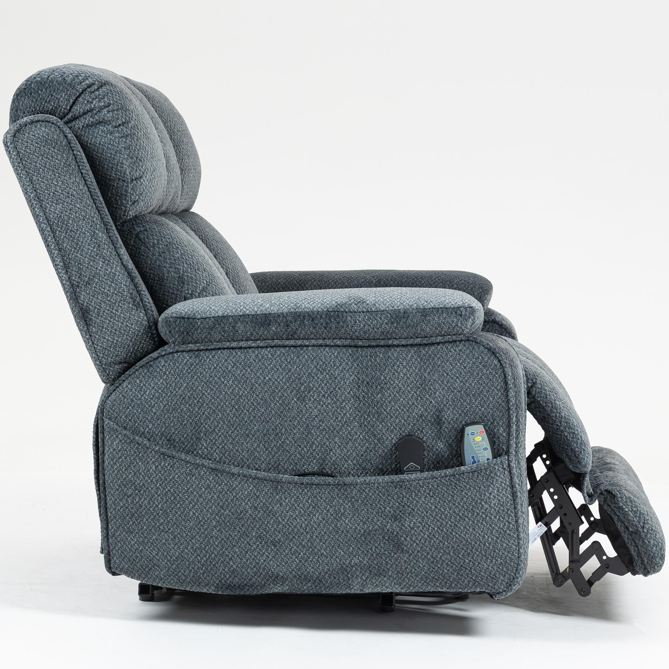 LEGAHOME Oversized Lift Recliner Chair with Heat & Massage, Fabric Lay Flat Recliner with Extended Footrest, Side Pockets, Cup Holders, USB Charging, Electric Power Sofa for Adults Seniors, Blue