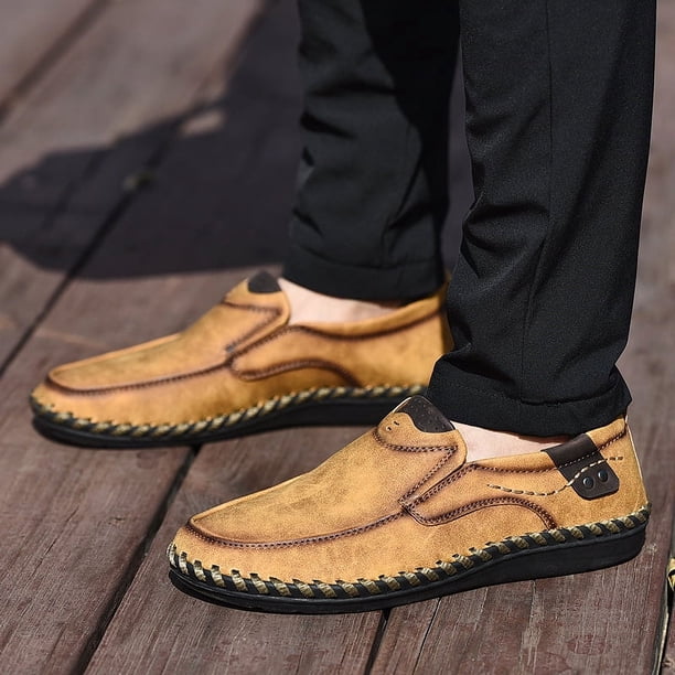 Zapatos de hombre Zapatos casuales Zapatos planos pequeños de cuero Primavera Zapatos bajos de cuero esmerilado Tamaño grande Zapatos hechos a mano de una sola capa Sin cordones