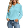 thumbnail image 3 of Yertdoel Women's Sweaters Solid Asymmetric Lapel Long Sleeve Knit Sweater Daily Stylish Casual Cozy Warm Pullover Tops, 3 of 6