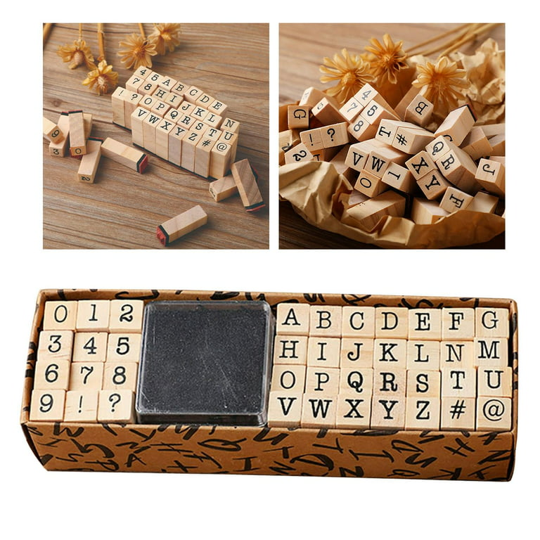 40 Pcs Wooden Rubber Stamp Letters Alphabets, Number and Letter