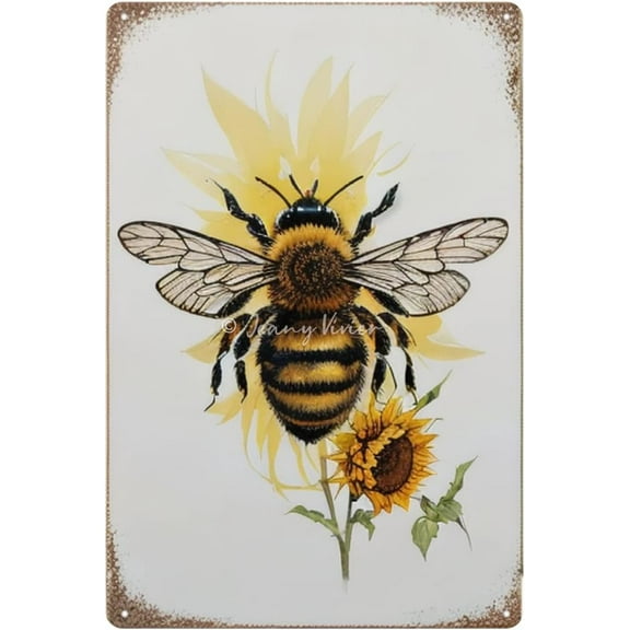Sunflower BEE Metal Tin Sign Retro Nostalgic Tin Sign Fun Decorative Sign for Home Kitchen Bar Room Garage Decor Insect Honey Bumblebee Gift for Her Gift for Mum 5.5x8 Inches