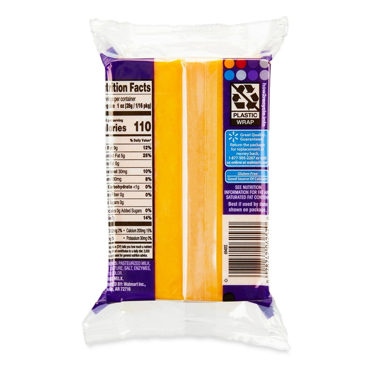Great Value Extra Sharp Cheddar Cheese Block 16 oz, Rich Tangy