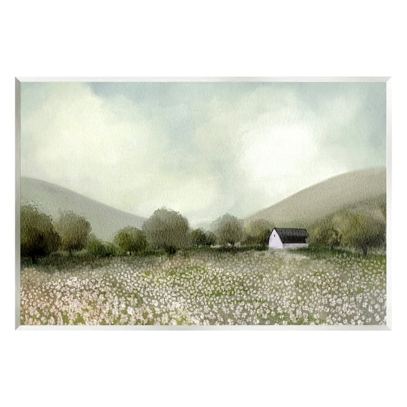 Stupell Industries Cottage in Meadow Landscape Painting Unframed Art Print Wall Art, 15 x 10