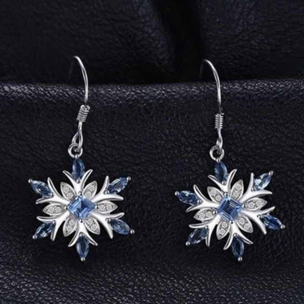 Jewelry Palace Promotion 1.54Ct Natural Blue Topaz Dangle Earrings 925 Sterling Silver Snowflake Christmas Earrings - image 2 of 4