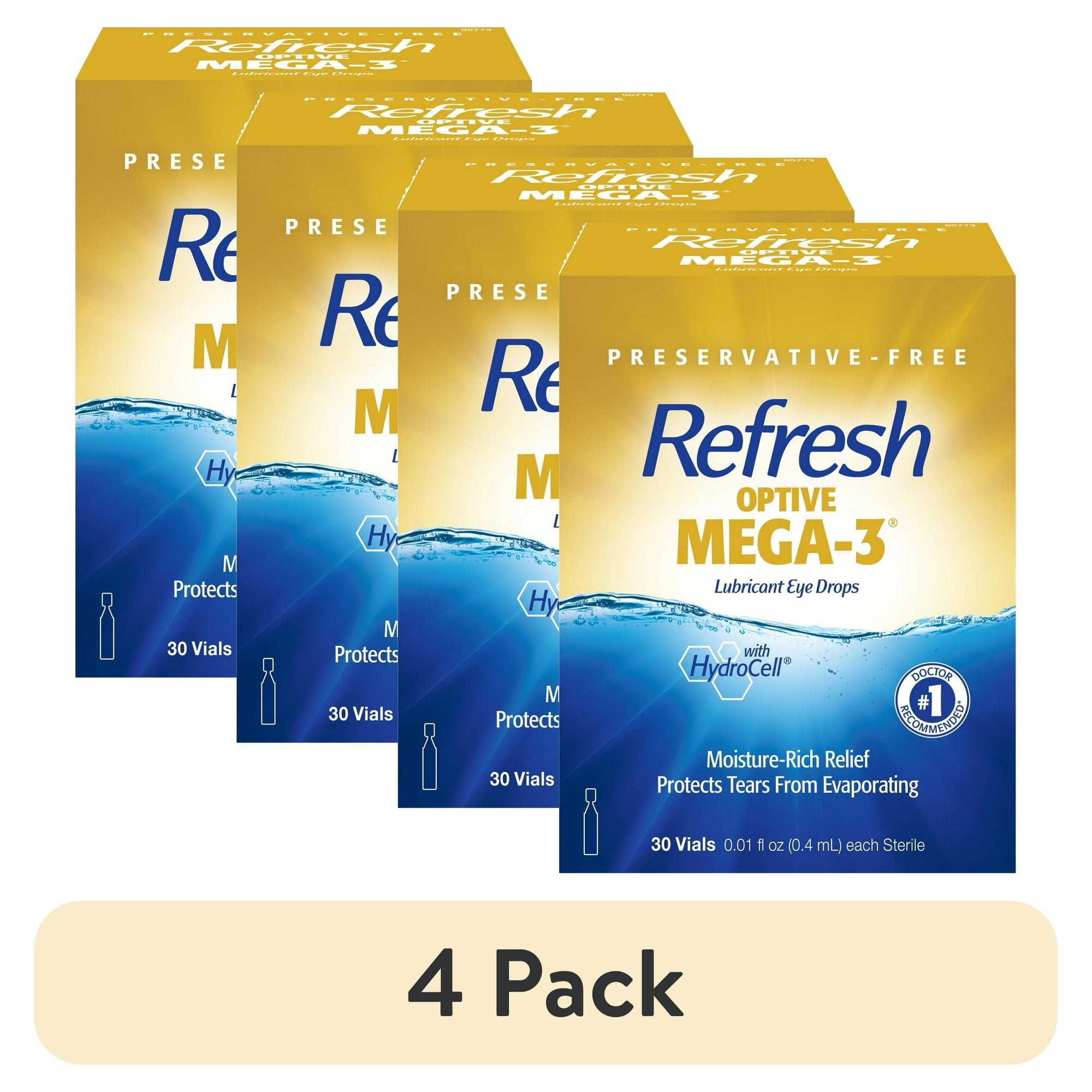 (4 pack) Refresh Optive Mega-3 Lubricant Eye Drops Preservative-Free Artificial Tears, 0.4 ml, 30 Count