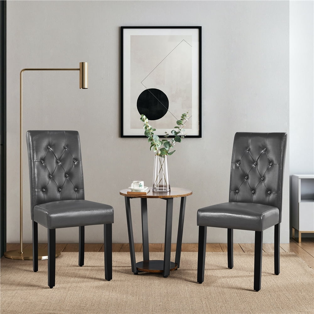 Alden Design Modern Tufted Padded Dining Chair with Tall Back, Set of 2, Gray