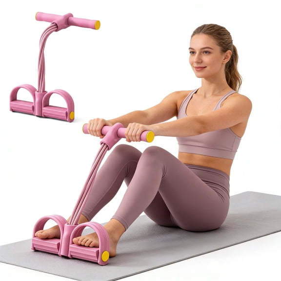 LAPTOM MAX 8 Tube Pedal Resistance Bands with Handles, Latex Exercise Bands for Abdomen, Waist, Arms & Yoga Stretching, Pink