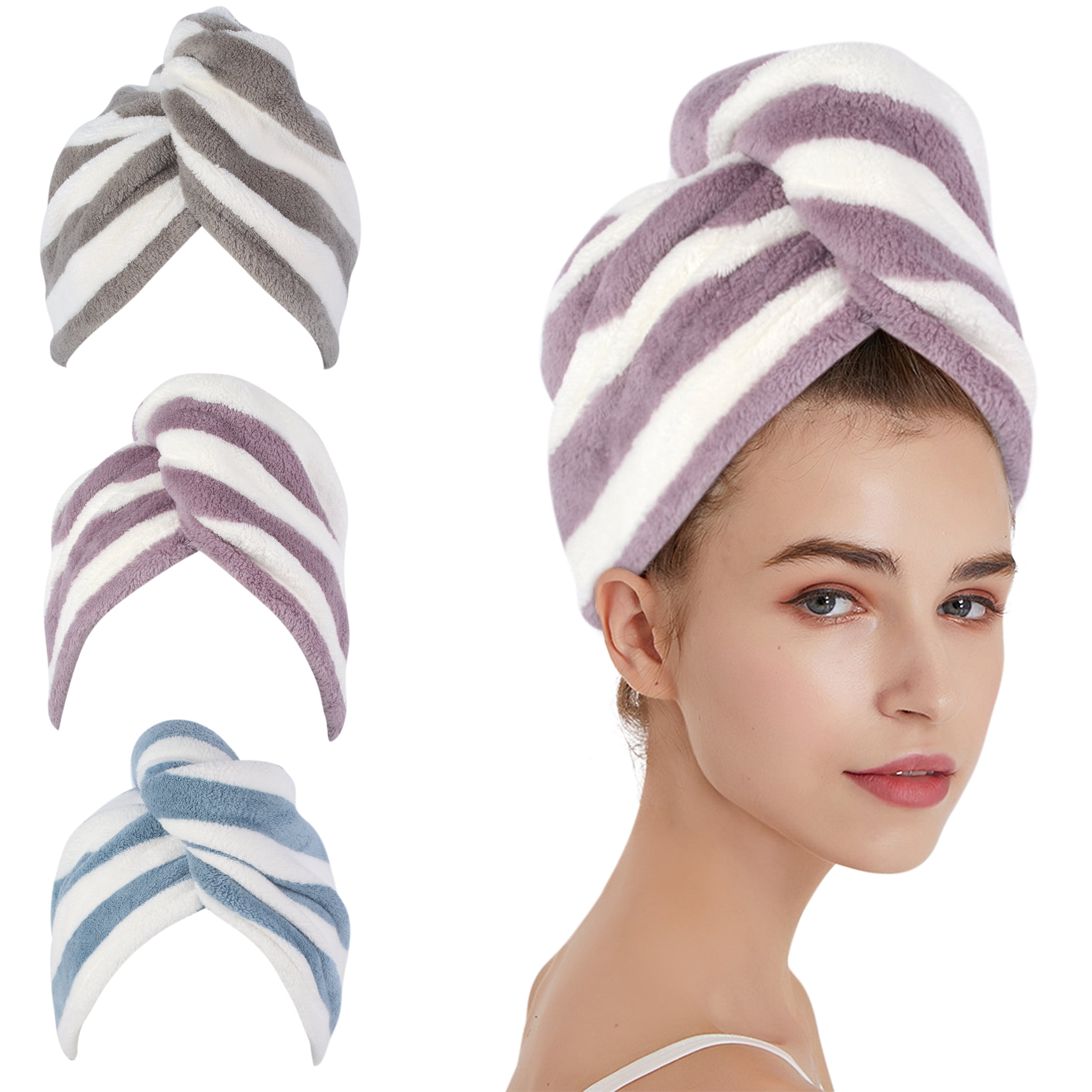 KinHwa Microfiber Hair Towel， 3 Pack Quick Drying Hair caps Wrap Super