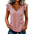 thumbnail image 7 of Miluxas Women's Gingham Plaid Sleeveless Tank Tops Button Accent V Neck Casual Loose Tunic Blouse Lightweight Summer Shirts for Daily Vacation Red, 7 of 7