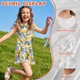 thumbnail image 5 of ZIATUBLE4S Lemon Blue Floral Print Girls Summer Romper Ruffle Cap Sleeves One-Piece Short Jumpsuit Soft Comfort Kids Casual Playsuit with Pockets for 5-6 Y, 5 of 6