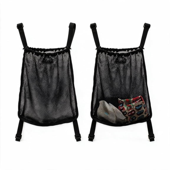 2 Pcs black universal stroller organizer, polyester mesh cargo net, non‑slip adjustable storage caddy stroller accessories