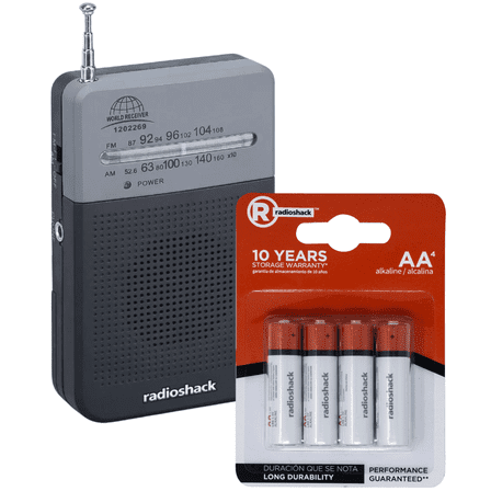 RadioShack Portable Pocket AM FM Traditional Battery Powered Radio   4 Pack AA Alkaline Batteries Included For Power