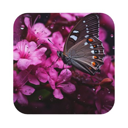 

Pofeuu Pink Blossoms Butterfly Print Leather Coasters Set of 6 Round Cups Mugs Mat Pad for Home Kitchen Heat Resistant Drink Coasters Square