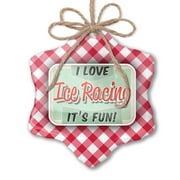 Christmas Ornament I Love Ice Racing, Vintage design Red plaid Neonblond