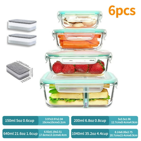 VAETTLO Glass Food Storage Containers 4-Pack with Lids, Airtight Leakproof for Lunch, Meal Prep, Dishwasher Safe, Green (12.5 to 42 oz)