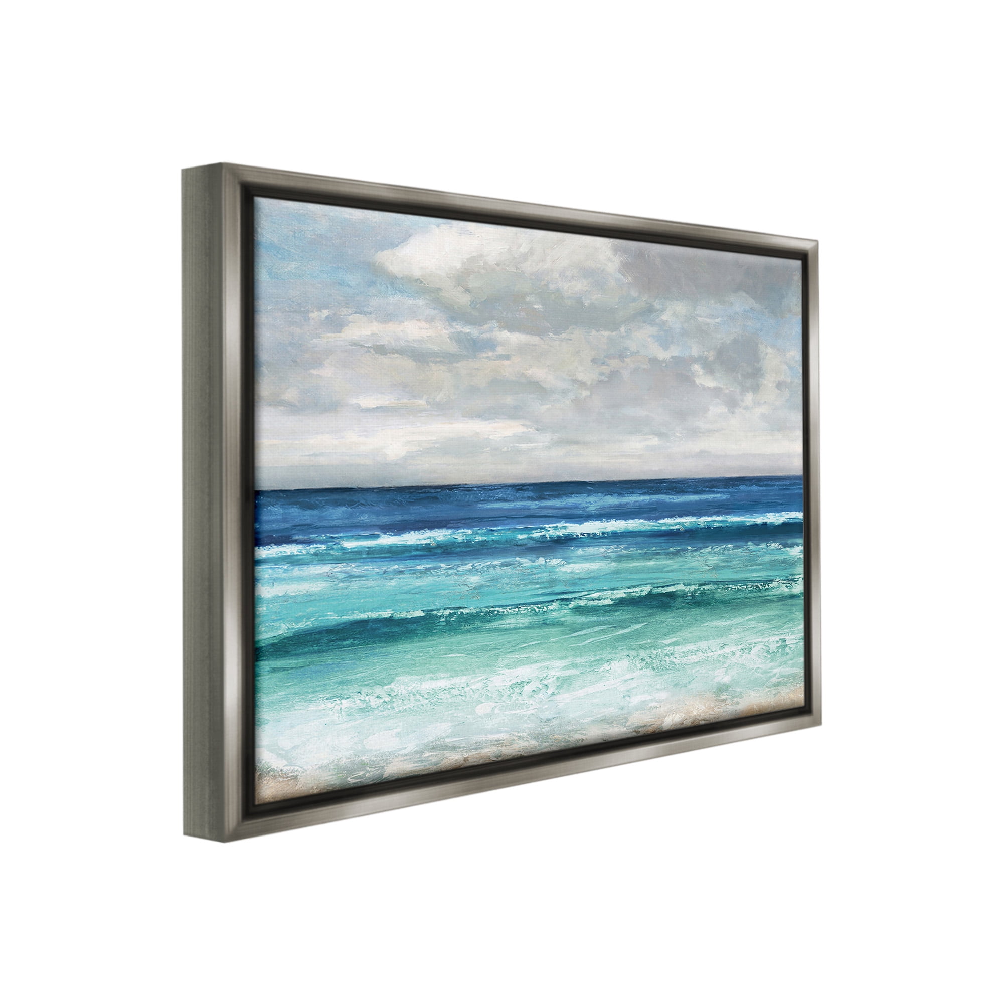 Stupell Industries Abstract Beach Clouds Landscape Painting Gray Floater Framed Canvas Art Print Wall Art, 21 x 17