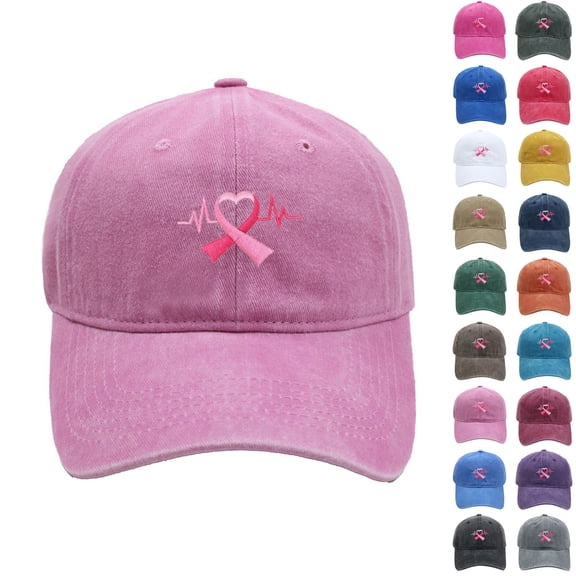 Miaoju Cancer Awareness Hat for Women, Embroidered Pink Ribbon Vintage Cotton Adjustable Baseball Cap