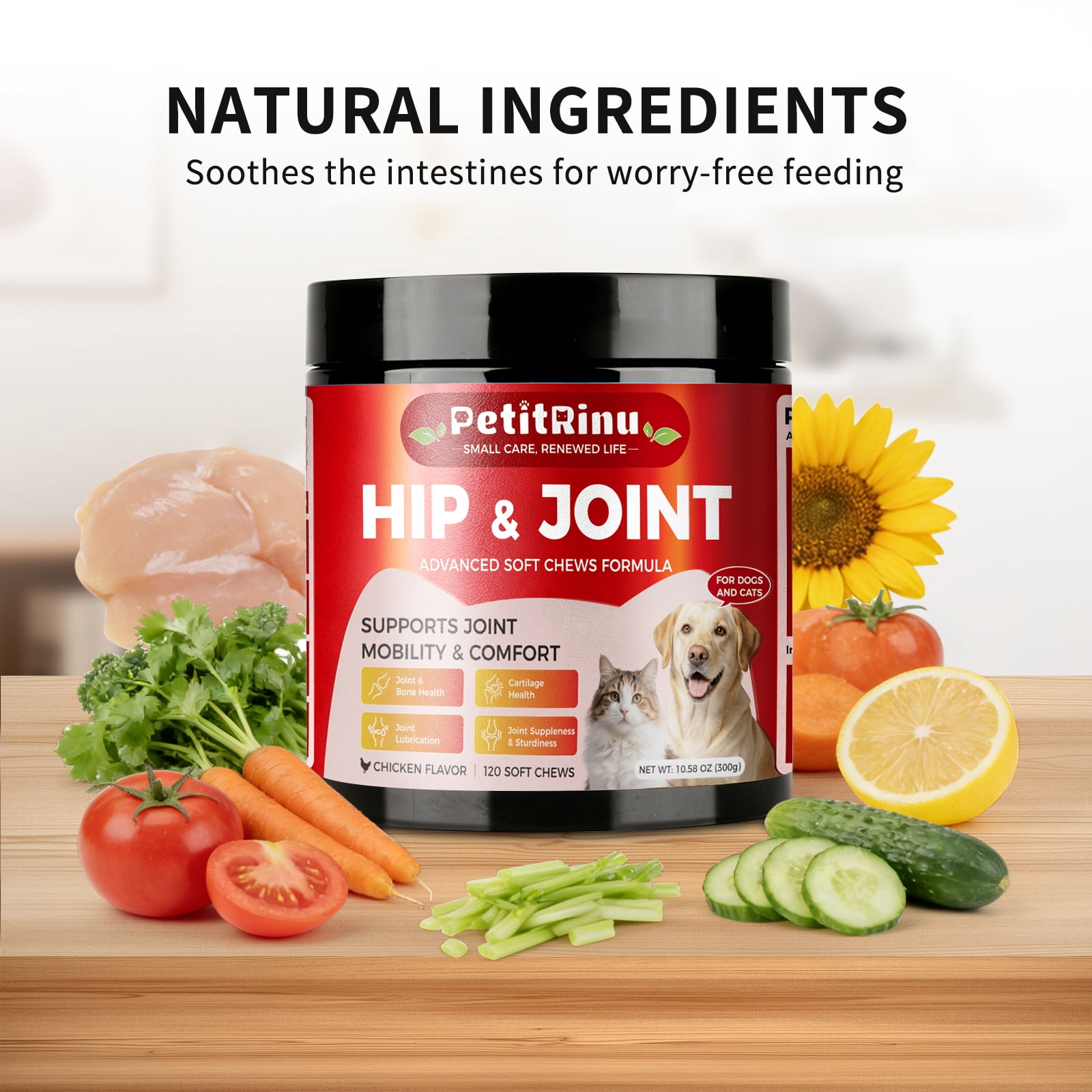 Hip and Joint Supplement for Dogs and Cats, Arthritis Pain Supplement, Mobility Cartilag Supplements, Turmeric Treats, 120ct