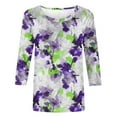 thumbnail image 5 of Royisotas Summer Plus Size Tops for Women Floral Graphic Casual Purple 3/4 Sleeve Womens T Shirts Crew Neck Loose Shirts Plus Size, 5 of 5
