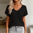 thumbnail image 2 of cfhntfmh Womens Summer V Neck Tops Short Sleeve Sweaters Knit Casual Plus Size Shirts Hollow out Lace Back with Drawstring Trendy Boho Tops, 2 of 7