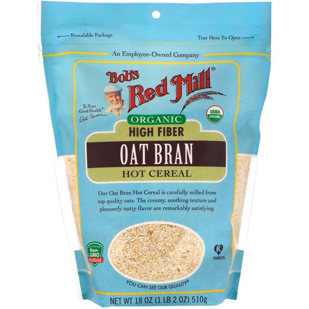 Bob's Red Mill Organic Oat Bran High Fiber Hot Cereal 18 oz Pack of 2