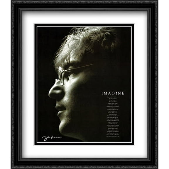 John Lennon Imagine 2x Matted 28x32 Large Black Ornate Framed Art Print