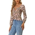 thumbnail image 4 of Unique Bargains Blouse à Manches Longues à Col Halter Croisé Imprimé Floral pour Femmes Rose m, 4 of 5