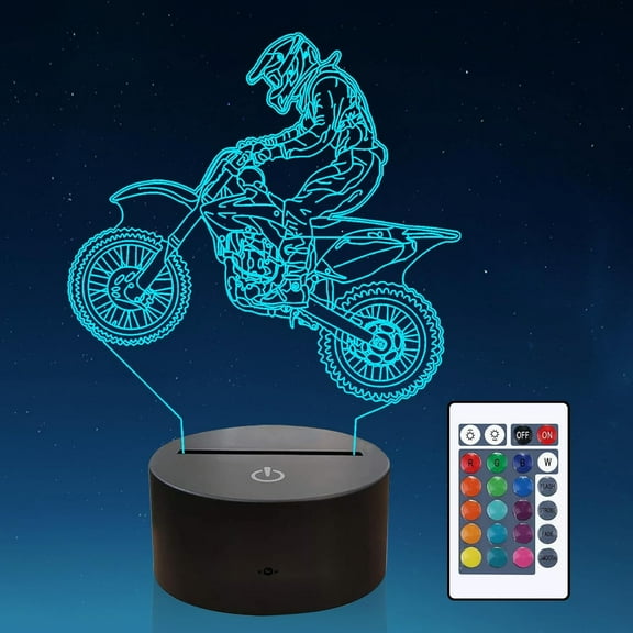 YSITIANNA Motocross 3D Lamp Motorcycle Night Light Dirt Bike Toys for Kids Boys Birthday Xmas Christmas Gifts for Kids Room Decoration Bedside Lamp Remote Control 16 Color Changing STNL#2739