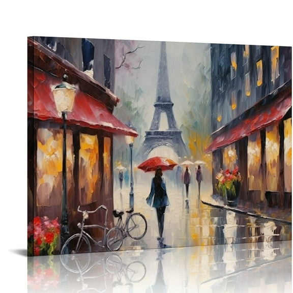 Nawypu Paris Reproduction Eiffel Tower Red Umbrella Canvas Wall Art Picture Print (Ready to Hang,20x16 inch