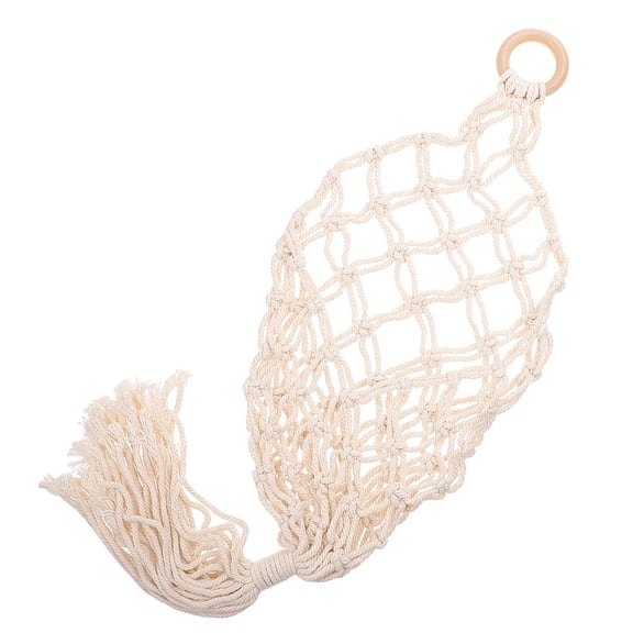 OUNONA Beige Cotton Rope Wall Hanging Fruit Basket for Kitchen Storage of Vegetables and Fruits