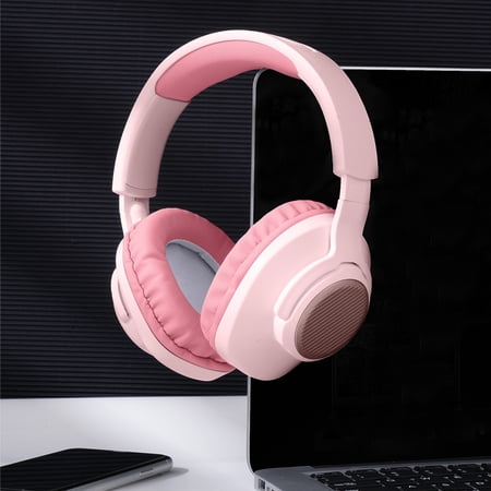 Over-ear Gaming Headset Hwkond 5.3 Bluetooth Earphones Foldable Headworn High-definition Microphone Subwoofer Mobile Phone Wireless Sports Games Bluetooth Earphones Pink