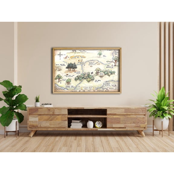Winnie the Pooh Hundred Acre Wood Vintage Storybook Illustration Map Nursery Art, Unframed Poster