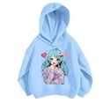 thumbnail image 4 of Oiyii Big Girl's Anime Graphic Hoodie For Big Girls Long Sleeve Messy Bun Leopard Bow Print Play Casual Hooded Sweatshirt,BU4, 4 of 4