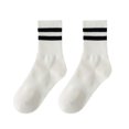 thumbnail image 6 of Xijirk Womens Striped Cuff Mid Calf Socks for Four Season Daily Sports Casual Outfits Soft Rib Knit Trendy Hosiery,White,A, 6 of 6