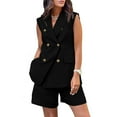 thumbnail image 5 of Pitauce Women's Sleeveless Double-Breasted Blazer Vest + Shorts 2 Piece Outfits Casual Button Down Business Office Work Set with Pockets, 5 of 8