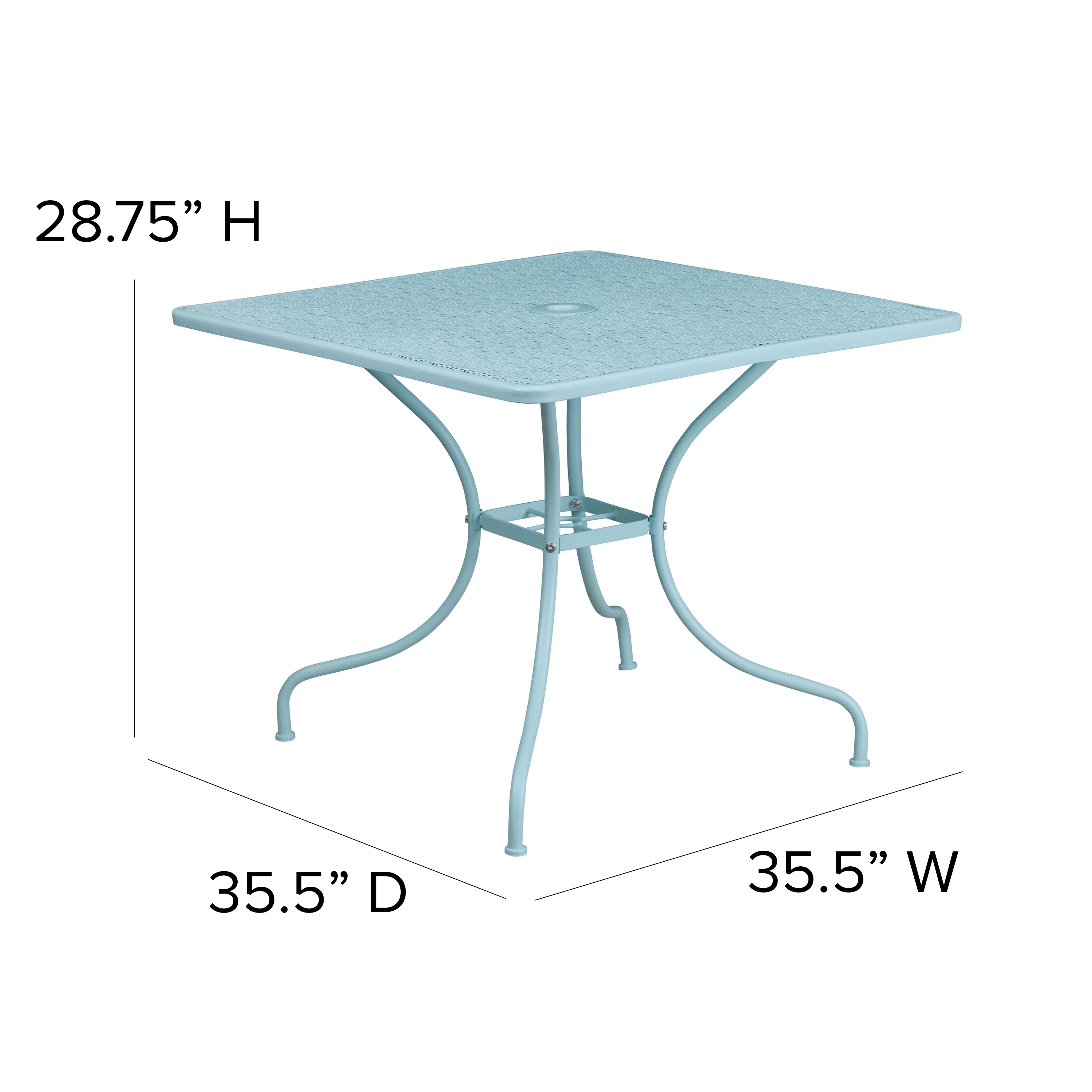 Flash Furniture Commercial Grade 35.5" Square Sky Blue Indoor-Outdoor Steel Patio Table with Umbrella Hole - image 5 of 8
