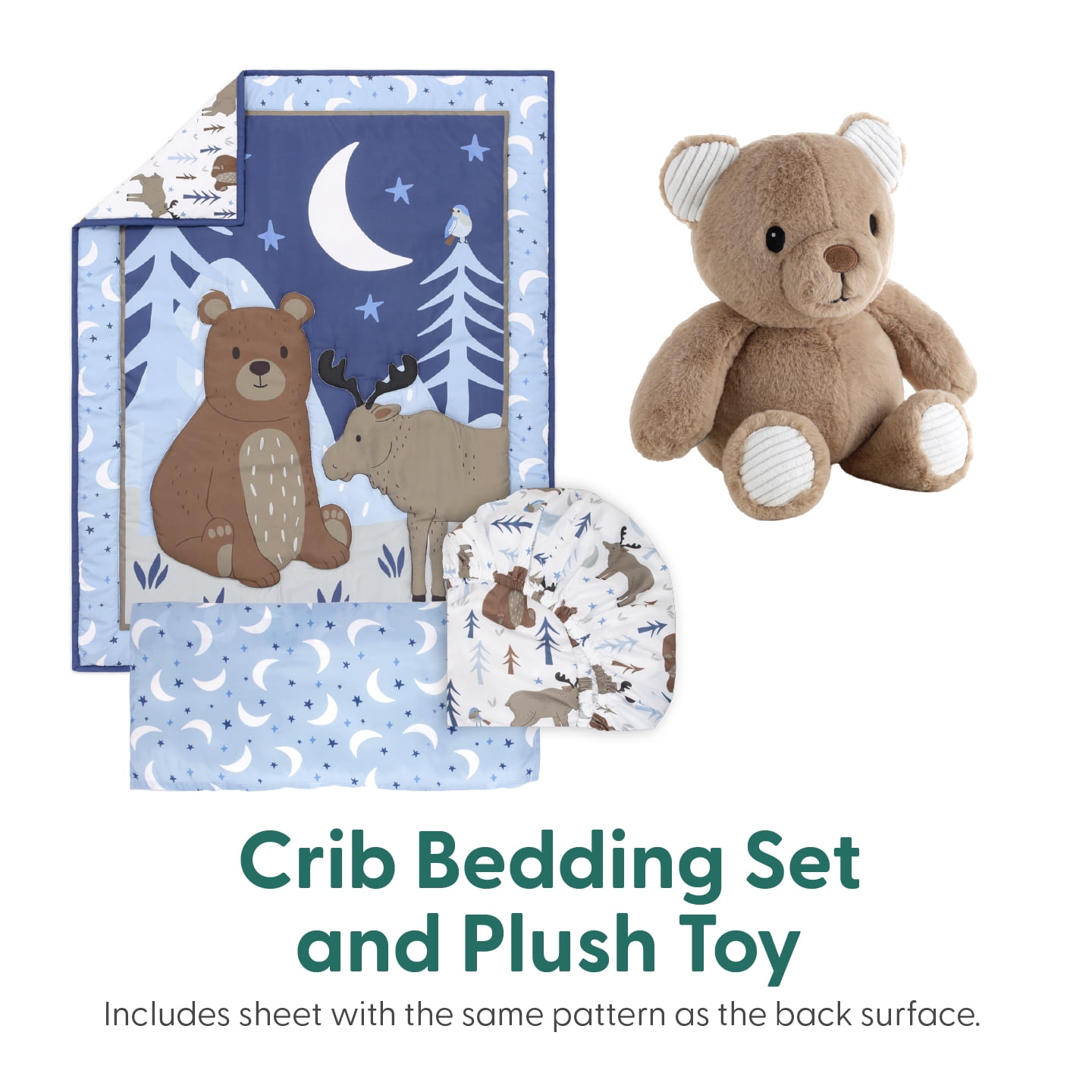 The Peanutshell Wild Kingdom/Safari Adventures Crib Bedding Set and Stuffie Plush Toy, 4-Piece Set
