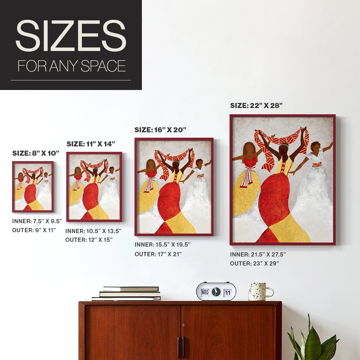 Golden Rhythm in Red Solid Wood 11 x 14 Framed Print