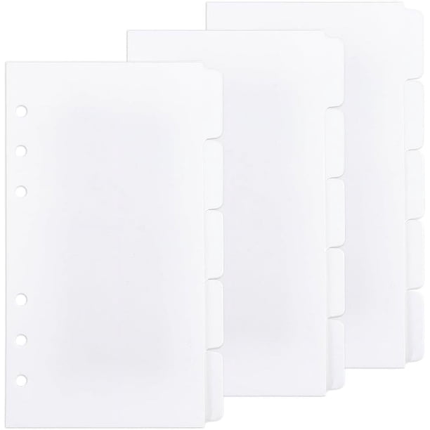 50 separadores de carpeta de 5 pestañas, hojas sueltas de plástico con encuadernación de disco, hojas divisorias de índice, separadores de cuaderno blancos.