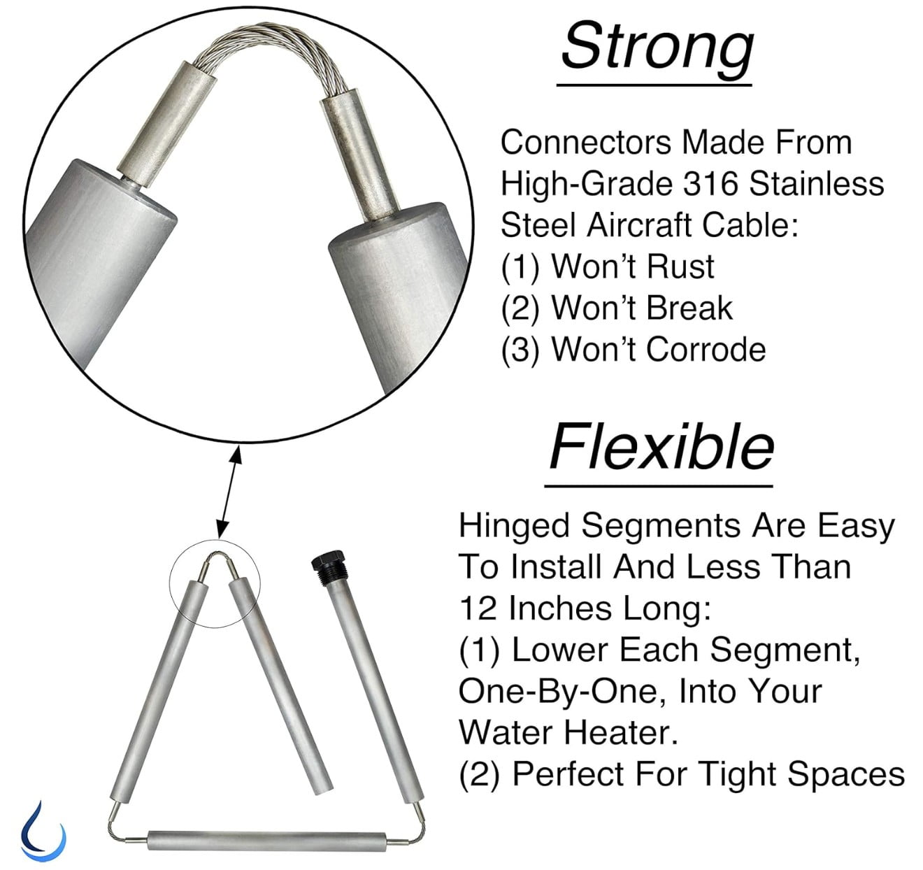 Rotten Egg Odor Fix, About Fluid Michigan Aluminum/Zinc Anode Rod for Water Heater,Flexible 304 Stainless Steel Cable Connectors. Fits: Reem,Reliance,GE,Kenmore. KIT: Rod,Instructions and Tape
