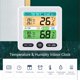 thumbnail image 3 of Reloj digital para interiores con monitor de temperatura y humedad, pantalla grande, alertas personalizables y diseño moderno en color blanco. Incluye cable USB, sin baterías., 3 of 6
