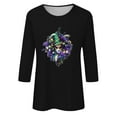 thumbnail image 4 of successthop Mardi Gras 3/4 Sleeve Tops for Women with Crew Neck Plus Size Polyester Casual Mask Printed Mardi Gras Celebrations Blouse Tops for Mardi Gras Event Purple XL, 4 of 5