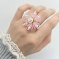 thumbnail image 2 of Cute Shell Pearl Flower Statement Ring for Women Gold Plated Dainty Petal Leaf Floral Wedding Promise Expandable Adjustable Open Wrap Finger Rings Comfort Fit Holiday Jewelry, 2 of 12