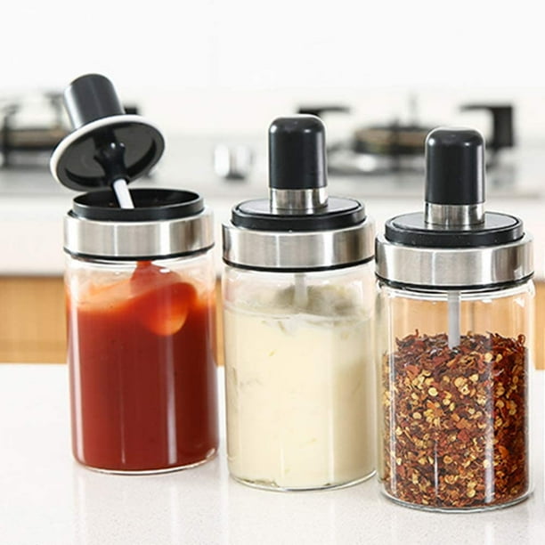 RV Caja de cocina gourmet con cuerpo acrílico con cucharas, juego de tarros de especias, botella de vinagrera, suministros de cocina, bonito diseño para cocina (juego de 3 tarros de especias) Sailing Electrónica